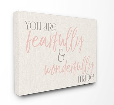 Stupell Industries Fearfully Wonderfully Made Pink Typography Stretched Canvas Wall Art 16 x 15 x 20 Proudly Made in USA