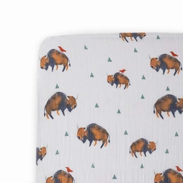 Little Unicorn Premium Crib Sheet Breathable SuperSoft Muslin Fabric Bison