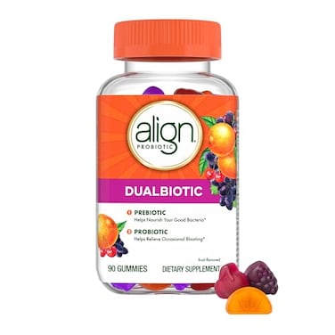 Align Dualbiotic Prebiotics and Probiotics for Women and Men Probiotics for Digestive Health Prebiotics Help Nourish Good Bacteria Natural Fruit Flavors 90 Probiotic Gummies Packaging May Vary
