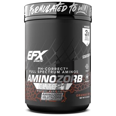 EFX Sports Aminozorb Elite 21 PHCorrect Full Spectrum Aminos Glutamine Essential Non Essential Aminos Zero Sugars 30 Servings Orange Splash
