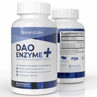 NATURALABS DAO Supplements Histamine Blocker DAO Enzyme Diamine Oxidase Vitamin C for Gut Health Food Support 60 Servings 1 Capsule Before Meals for Histamine Intolerance