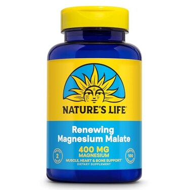 Nature's Life NATURES LIFE Renewing Magnesium Malate 400 mg Bioavailable Magnesium Complex Bound with Malic Acid for Bones Muscles Nerve Function and Heart Health Support 50 Servings
