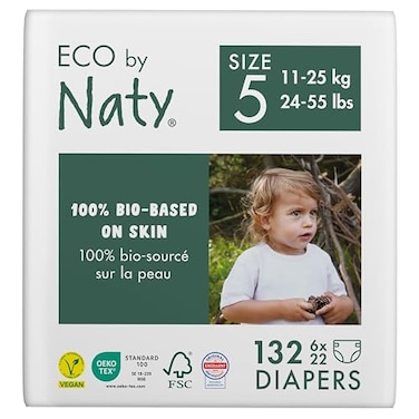 Naty Eco by Baby Diapers PlantBased EcoFriendly Diapers Great for Baby Sensitive Skin and Helps Prevent Leaking Size 5 132 Count