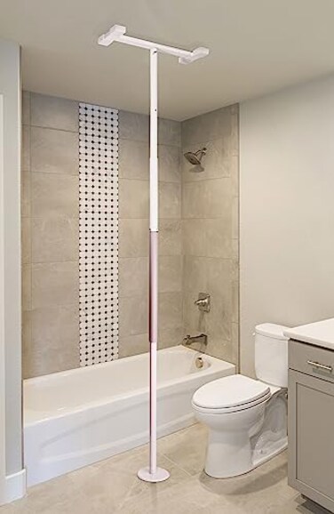 Stander Wonder Pole Slim Tension Mounted SecurityPole Elderly Floor to Ceiling TransferPole for Seniors Bathroom Grab Bar Stability Rail with Padded Handle White