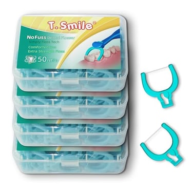 رؤوس إعادة تعبئة خيط تنظيف الأسنان T.Smile NoFuss، خيط تنظيف أسنان فائق القوة لتنظيف مريح، خالٍ من الفلورايد، 200 رأس إعادة تعبئة، المقبض غير مرفق