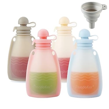 PandaEar Reusable Silicone Baby Food Pouches 4 Pack Squeeze Pouches for Toddler Kids BPAFree Silicone Refillable Baby Food Storage 5 oz