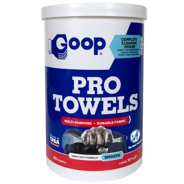 مناديل تنظيف متعددة الأسطح شديدة التحمل من GOOP Pro Towels، تزيل شحوم المحركات والأوساخ والطلاء، آمنة للاستخدام على الأدوات والآلات والأسطح المطلية، 90 منديل كبير جدًا 10 × 12 بوصة