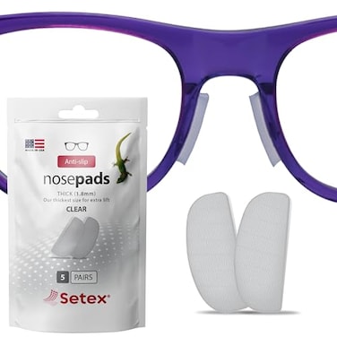وسادات أنف نظارات Setex Gecko Grip مانعة للانزلاق، سمك 18 مم، 5 أزواج شفافة، صناعة أمريكية، 2500 ليف دقيق التركيب مبتكر لكل وسادة أنف، 18 مم × 7 مم × 16 مم