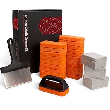 SHINESTAR 26Piece Griddle Cleaning Kit for Blackstone Flat Top Grill Heavy Duty Scraper Cleaning Brick Scouring Pads Professional Griddle Cleaner Kit Easy to Remove Grease Stain