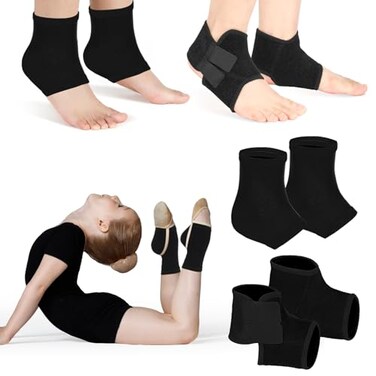 طقم دعامات الكاحل للأطفال من Tarpop، زوجان، جوارب داعمة للقدم، جوارب ضاغطة محبوكة للكاحل للوقاية من الإصابات، أسود، مقاس متوسط