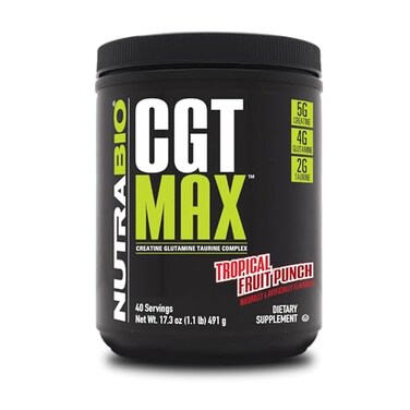 NutraBio CGTMAX Powder Creatine Glutamine and Taurine to Support Muscle Recovery and Strength 40 Servings Tropical Fruit Punch