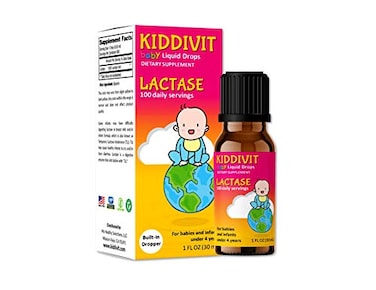 قطرات كيديفيت للأطفال لاكتاز 1000 وحدة، مكمل إنزيمي لطيف لدعم الهضم، 100 جرعة يومية، قطارة مدمجة، زجاجة، خالي من الغلوتين، نباتي، 1 أونصة