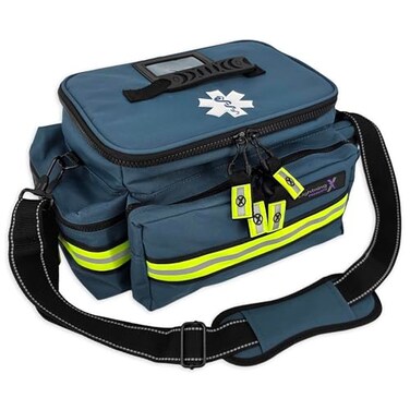 Lightning X Medium First Responder EMT Bag LXMB25 wReflective Shoulder Strap Zippered Compartments for First Aid Trauma Supplies Blue