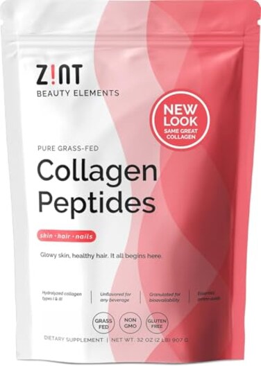 Zint Collagen Peptides Powder 32 oz GrassFed Hydrolyzed Type I III Supports Skin Hair Joints Gut Health Rich in Key Amino Acids NonGMO Unflavored