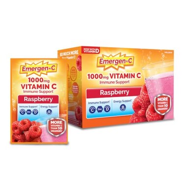 Emergen-C EmergenC 1000mg Vitamin C Immune Support Powder Raspberry 30CT includes Zinc Manganese 7 B Vitamins and Electrolytes for Back to School Essentials