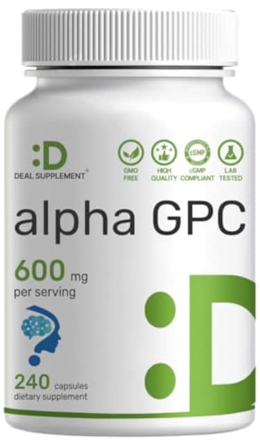 DEAL SUPPLEMENT Alpha GPC 600 mg Per Serving 240 Capsules Alpha GPC Choline Supplement 120 Servings NonGMO Gluten Free