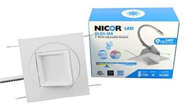 مصباح إضاءة سفلي LED مربع متعدد التعديلات مقاس 5 بوصات من نيكور لايتنج، درجة حرارة اللون 3000 كلفن، طراز DLQ5MA101203KWH