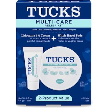 Tucks MultiCare Relief Kit 40 Count Witch Hazel Pads 05 oz Lidocaine Cream Protects from Irritation Hemorrhoid Treatment Medicated Pads Used by Hospitals