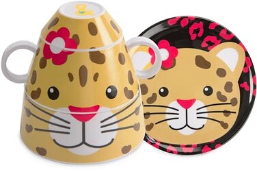 Pavilion Gift Company Izzy and Owie Four Piece Stackable Dinner Set Leopard