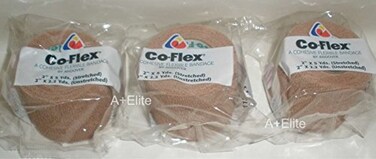 ضمادة كوفليكس أندوفر COFlex 2x5 ياردة، لون بيج، عبوة من 3 قطع، ضمادة لاتكس مرنة لاصقة ذاتية اللصق، للأطفال والحيوانات الأليفة (القطط والكلاب والخيول) 3200TN