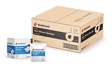Dealmed Premium 2 x 2 NonWoven Sponges 50 ct 4Ply Gauze 2 per Pouch for First Aid Kits Clinics Medical Facilities 25 Count Pack of 2
