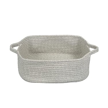 XUANGUO Medium Woven Cotton Rope Storage Basket with Handles Light Grey