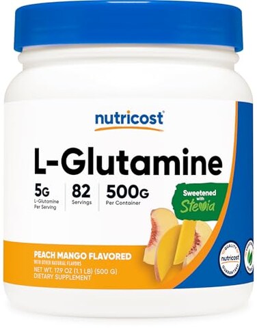 Nutricost LGlutamine Powder Sweetened with Stevia Peach Mango 500 Grams