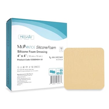 Medvance Ultra Absorbent Silicone Foam Dressing Waterproof Silicone Adhesive Foam Dressing Easy Apply Sterile Bandages Wound Care Dressings for Burns More 4x4 Bandage Box of 10