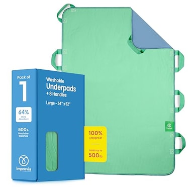 Improvia Positioning Bed Pad with 8 Reinforced Handles QuickDrying Washable Waterproof for Lifting Turning Transfering Elderly and Incontinence Patients Green 34 x 52 Pack of 1