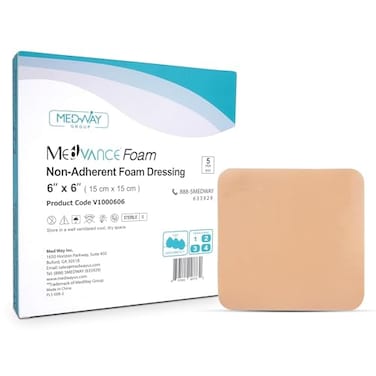 MedVance TM Foam Waterproof NonAdhesive Hydrophilic Foam Dressing 6X6 Box of 5 dressings