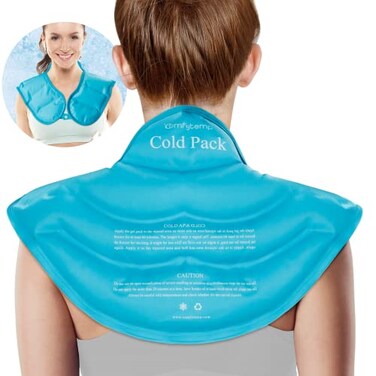 Comfytemp Ice Pack for Neck Shoulders Pain Relief Resuable Large Gel Shoulder Cooling Wrap for Upper Back Cold Compress Therapy for Cervical Injuries Recovery Items for Men Women Small Sky Blue