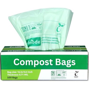 Primode Compost Bags Compostable Trash Bags 26 Gallon Compostable Bags 100 Count Small Compost Bags for Countertop bin Extra Thick 071 Mil ASTM D6400 Certified By BPI and TV AUSTRIA