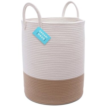 OrganiHaus Tall Cotton Rope Laundry Basket Hamper Blanket Storage 52L
