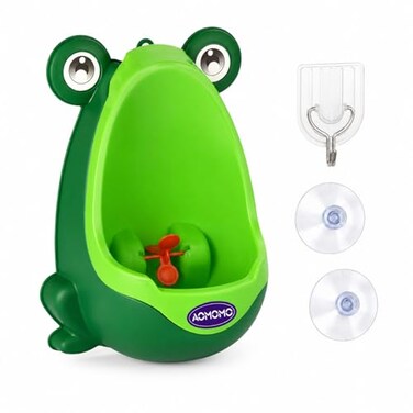 AOMOMO Frog Pee Training Urinal Frog Potty Training Urinal for Toddler Boys with Spinning Target Wall Mounted Boys Pee Trainer with Hook Green