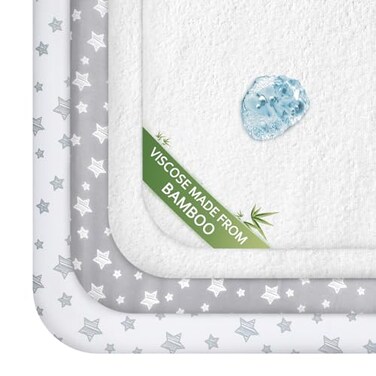 Moonsea Pack and Play Sheets Waterproof Terry Pack N Play Mattress Protector Pad Cover 4 Pack Viscose Terry Pack N Play Sheets Set Grey White