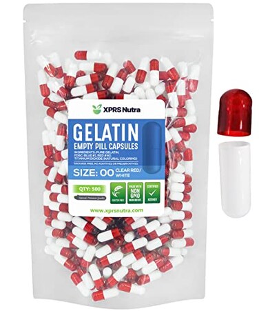 XPRS Nutra Size 00 Empty Capsules 500 Count Empty Gelatin Capsules Pills DIY Capsule Filling Fillable Pill Gel Caps for DoItYourself Supplements Clear RedWhite