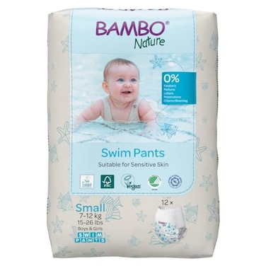 Bambo Nature Hypoallergenic Swim Pants EcoLabeled Swim Diapers Double Leak Barriers Small 12 Count