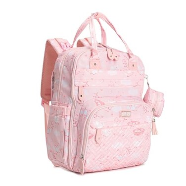 BabbleRoo Diaper Bag Backpack Baby Essentials Travel Tote Multi Function Water Resistant Diaper Bag Travel Essentials Baby Bag with Changing Pad Stroller Straps Pacifier Case Pink Birdy