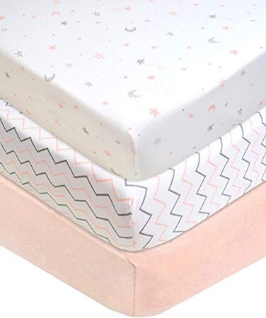 American Baby Company 3 Pack Fitted Crib Sheets 52x28 Blush StarZigzag