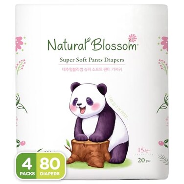 Natural Blossom PullOn Baby Diapers UltraSlim Hypoallergenic Super Soft Vegan Size 6 4T5T 33 lbs 80 Count
