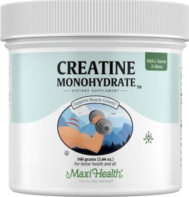 Maxi Health Creatine Monohydrate Powder Pure Creatine Powder with LTaurine Ribose for Energy Strength Muscle Gain Vegan Kosher 30 Servings