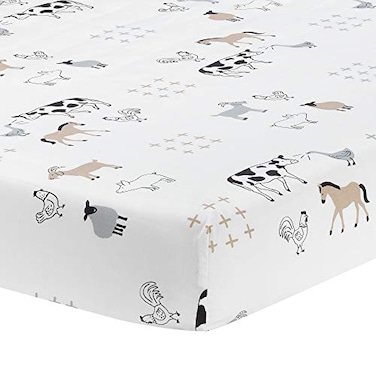 Lambs &amp; Lambs Ivy Baby Farm Animals 100 Cotton Fitted Crib Sheet White