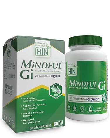 Health Thru Nutrition Mindful GI Healthy Mind Gut Complex with Digexin Magnesium LGlutamine and Probiotic for GutBrain Axis Support Regularity Bloating Calmness Supplement