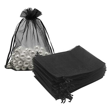 HRX Package Black Organza Bags 5x7 inch 100pcs Mesh Candy Bags Jewelry Pouches Drawstring Empty Sachet for Present Wedding Giveaways