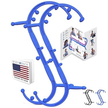 أداة تدليك نقاط الضغط Body Back Buddy Elite FSA، جهاز تدليك يدوي للرقبة والظهر، عصا تدليك لإزالة عقد العضلات، مع تعليمات، عبوة من قطعتين، لون أزرق