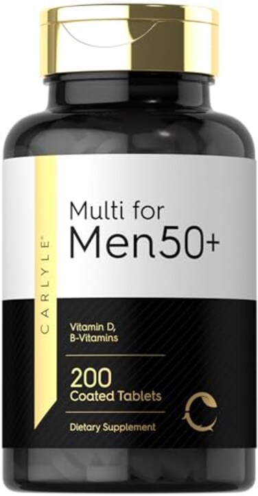 كارلايل مكمل غذائي متعدد الفيتامينات للرجال، 50 حبة (200 قرص) مع فيتامينات ب، فيتامين د، مغنيسيوم، زنك، غير معدل وراثيًا، وخالٍ من الغلوتين.