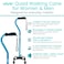 Vive Quad Cane Walking Stick for Men and Women Lightweight Adjustable Staff Comfortable Right and Left Hand Grip for Stability Support Four Prong Sturdy Aluminum Travel Aid 4 Tip Blue