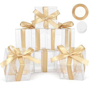 COTOPHER 60 Pcs Clear Favor Boxes 2x2x2 Clear Gift Boxes Party Favor Boxes Mini Transparent Cube Macaron Candy Boxes for Wedding Favors Baby Shower