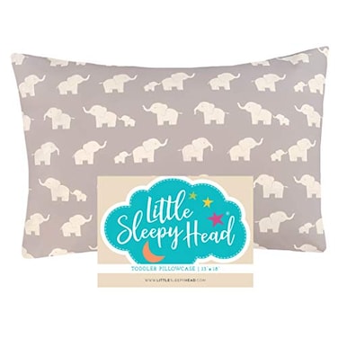 Little Sleepy Head Toddler Pillowcase 100 Cotton Hypoallergenic Pillow Case for Toddler Pillow Snug Fit Envelope Pillowcase 13x18 Pillowcase Pilllow Sold Separately Happy Elephants Gray
