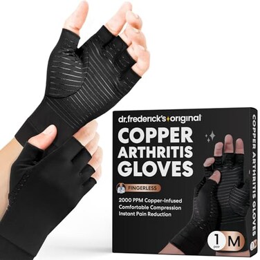 Dr. Frederick's Dr Fredericks Original Copper Compression Arthritis Gloves DoctorDeveloped Hand Pain Relief for Arthritis Carpal Tunnel Tendonitis AllDay Comfort Typing Daily Use Fingerless Medium